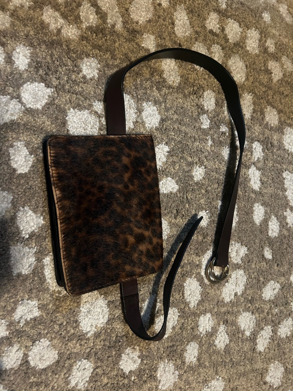 Leopard Print Belt Bag with Brown Leather Strap